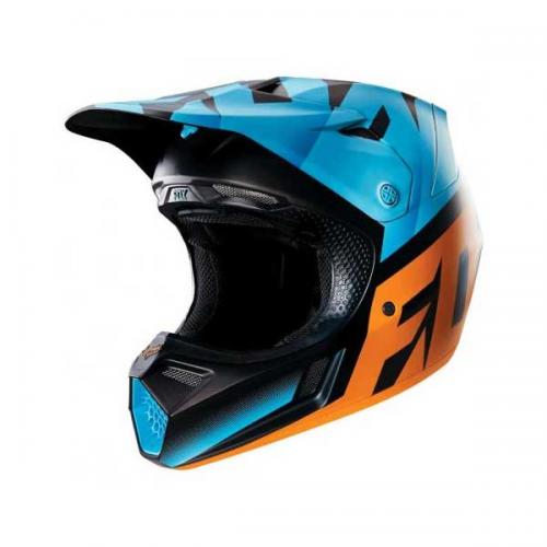 Capacete Fox V3 Shiv Aqua Laranja / Azul